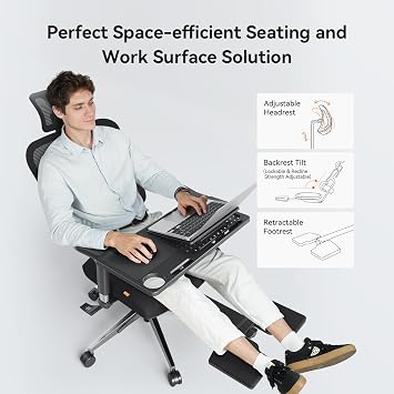 Newtral Office Chair Ergonomic - Home Office Desk Chair, Big and Tall Office Chair, Auto-Following Lumbar Support for Back Pain, Adjustable Seat Depth and Height (with Footrest + Laptop Tray, Black)