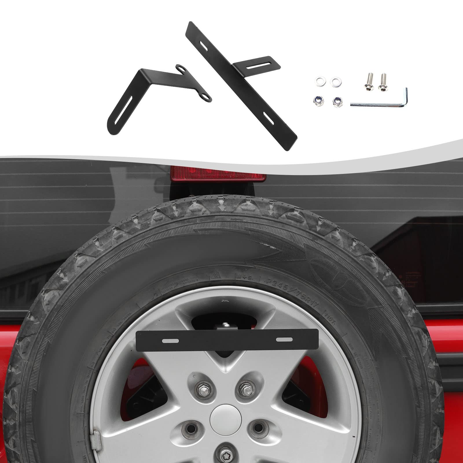 SQQP Spare Tire License Plate Holder Bracket Compatible with Jeep Wrangler JK JKU JL JLU 2007-2023