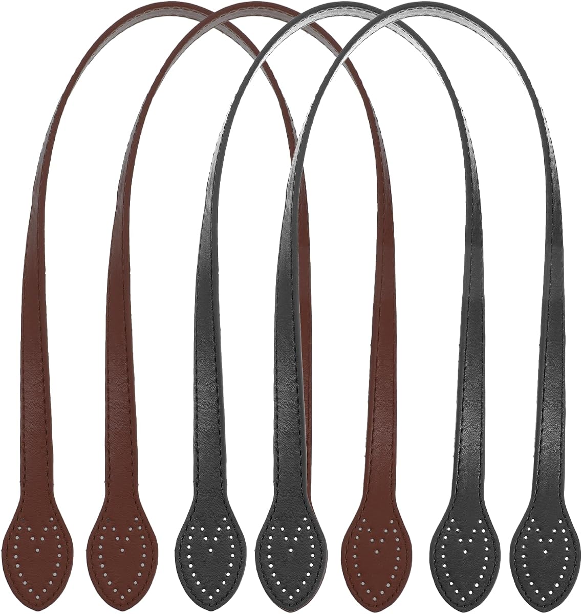 4Pcs PU Leather Purse Straps, 23 Inch Bag Handles Replacements, Sew On Purse Handle Band, with Sewing Holes for DIY Crocheted Bags, Tote Bag, Underarm Bags, Wallet Repair Making Supplies
