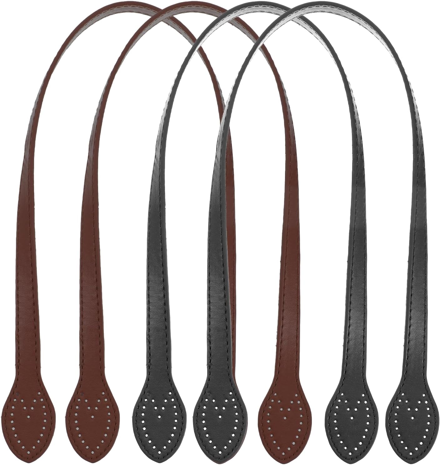 4Pcs PU Leather Purse Straps, 23 Inch Bag Handles Replacements, Sew On Purse Handle Band, with Sewing Holes for DIY Crocheted Bags, Tote Bag, Underarm Bags, Wallet Repair Making Supplies