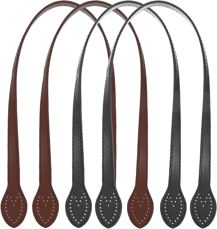 4Pcs PU Leather Purse Straps, 23 Inch Bag Handles Replacements, Sew On Purse Handle Band, with Sewing Holes for DIY Crocheted Bags, Tote Bag, Underarm Bags, Wallet Repair Making Supplies