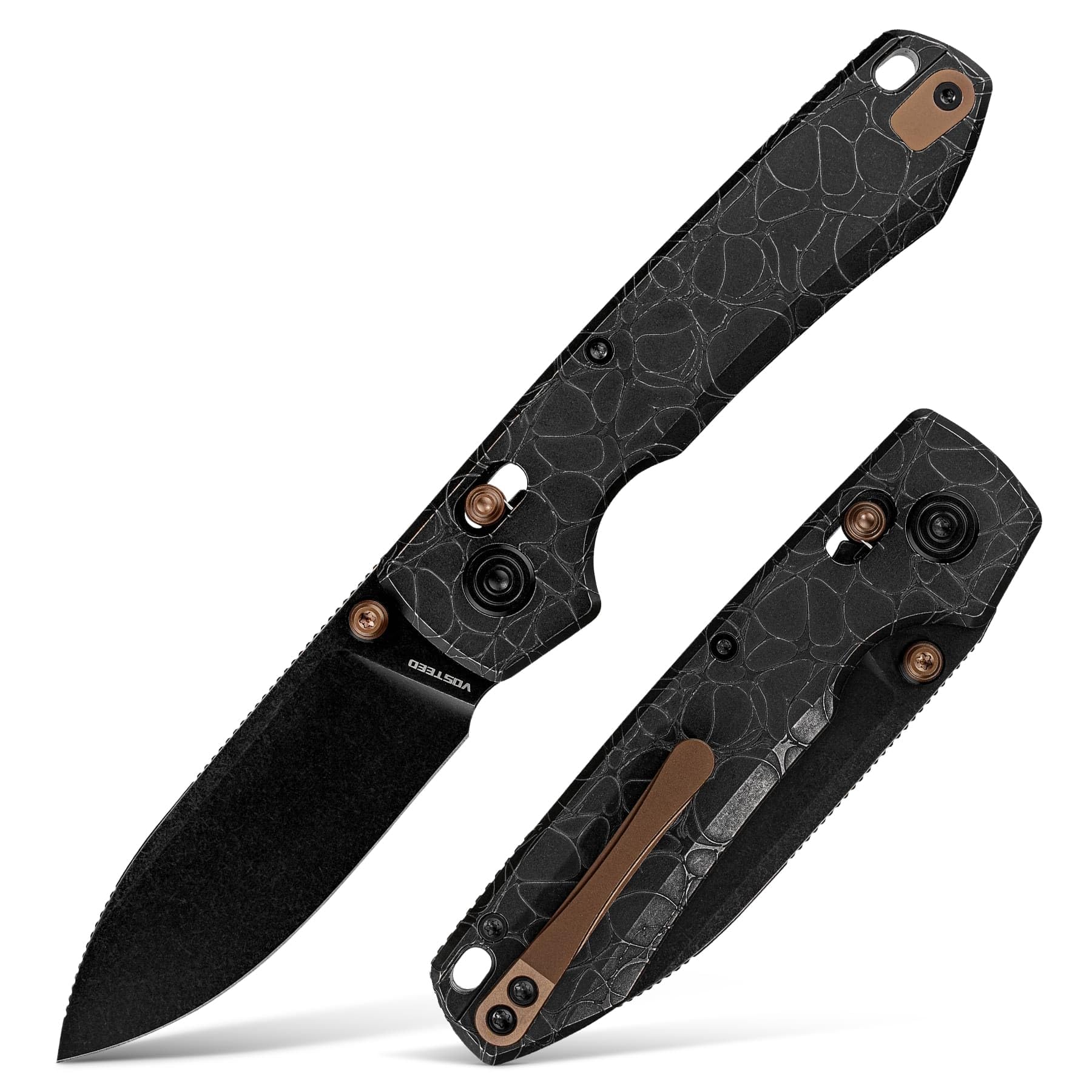 Vosteed Raccoon® TiSlim™ Ultra Thin EDC Pocket Knife - 3.18" S35VN Black Stonewash Blade - Crossbar Lock, Acid Wash Black Titanium Handle - Camping Hiking Knives - A4509