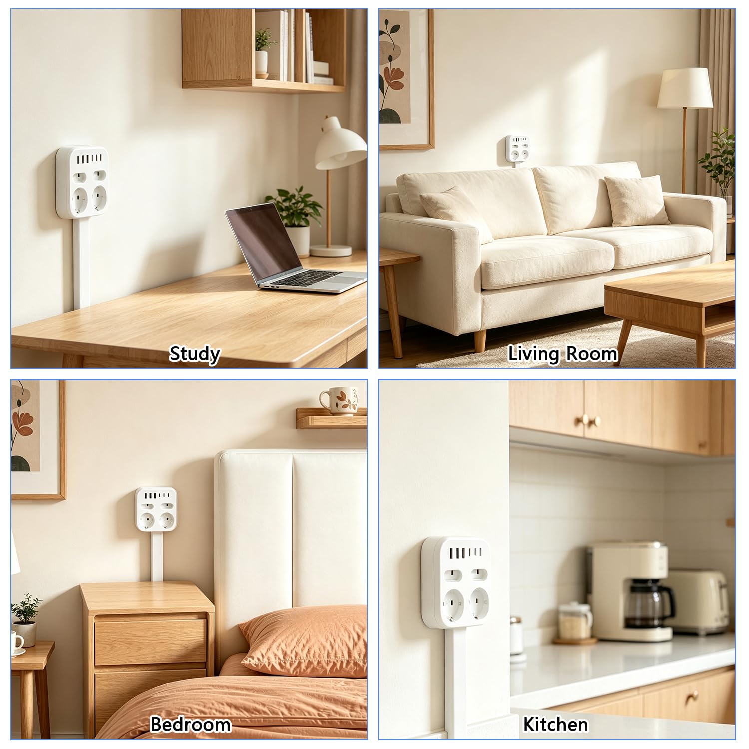 Ciabatta elettrica con USB, 4 prese espandibili, montaggio a parete, multipresa con 3 USB-A e 3 USB-C, girevole a 360°, cavo estensibile, presa da tavolo per casa, cucina, ufficio, piano del tavolo