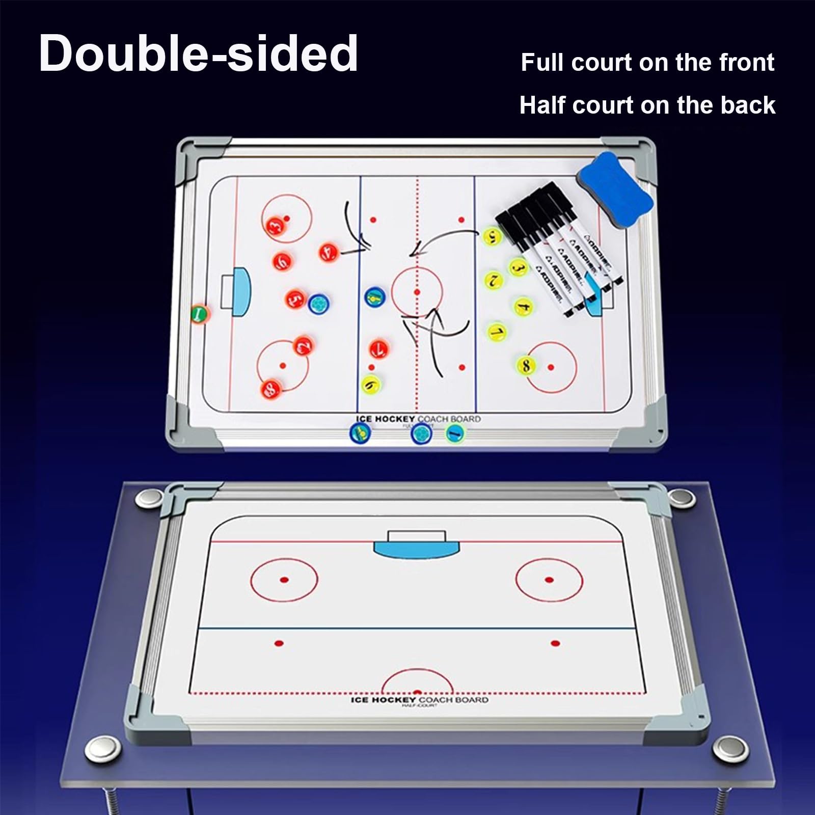 Palla Hockey Su Ghiaccio Lavagna Tattica Magnetica,Tavola Allenamento, Tavola Strategica Portatile, Cartellina Portablocco per Allenatore, Lavagna Cancellabile, per Competizione E Allenamento