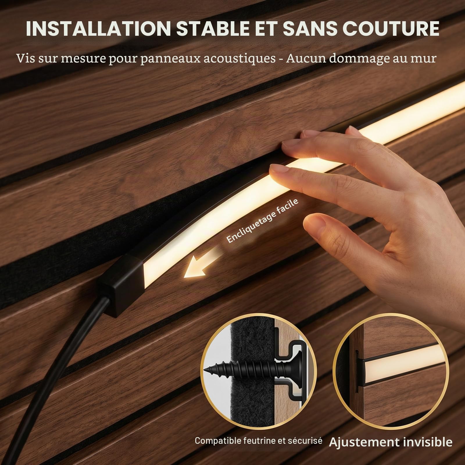 LED pour panneaux acoustiques — 40/60/90cm*2 Blanc chaud variable LED Éclairage de panneaux acoustiques, bande lumineuse auto-adhésive avec capteur tactile pour panneaux acoustiques, mur TV