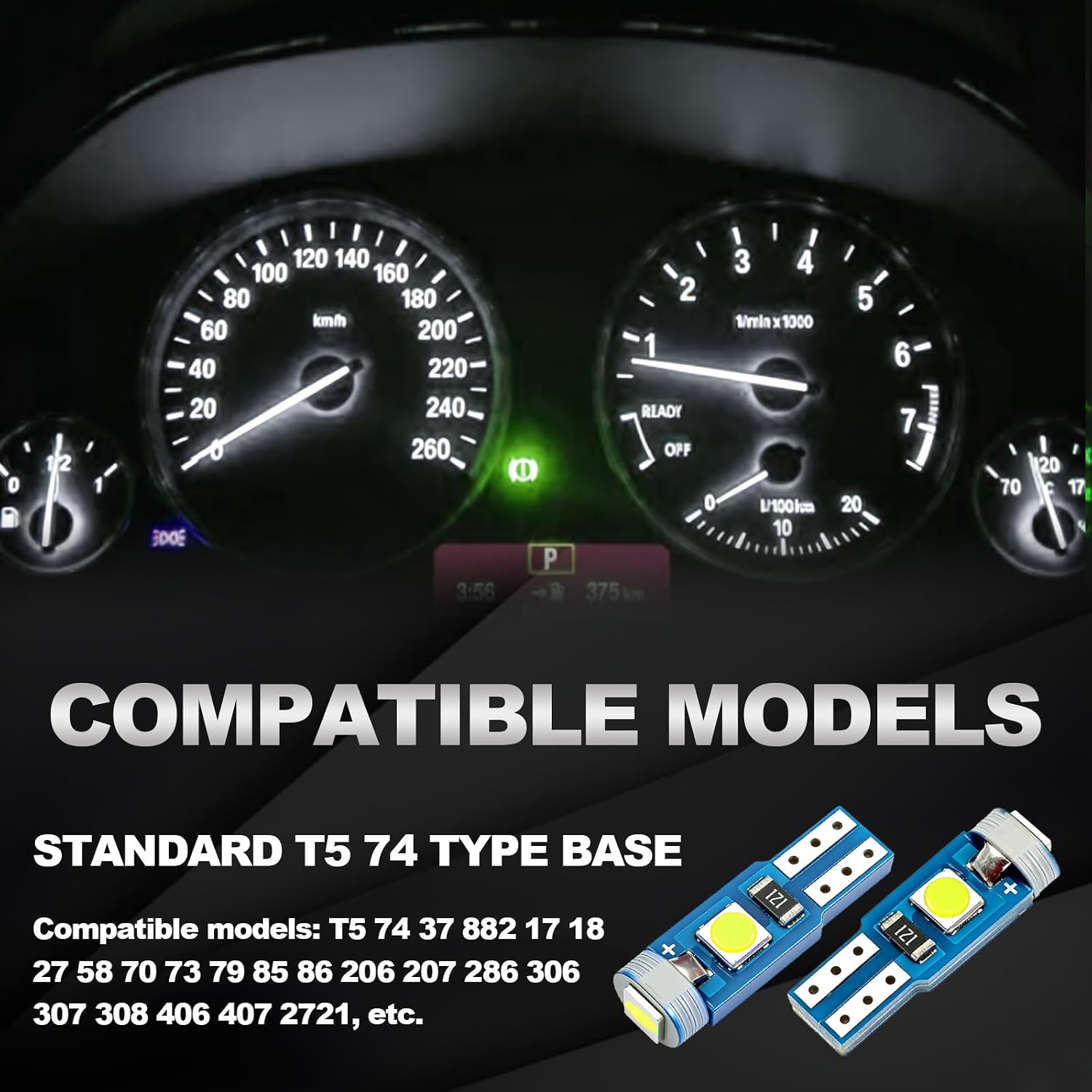Automotive Universal T5 12V LED Bulbs, 74 73 37 2721 LED Bulb Compatible with Auto Car Gauge Cluster Dashboard Light Lamp Instrument Panel Indicator, White
