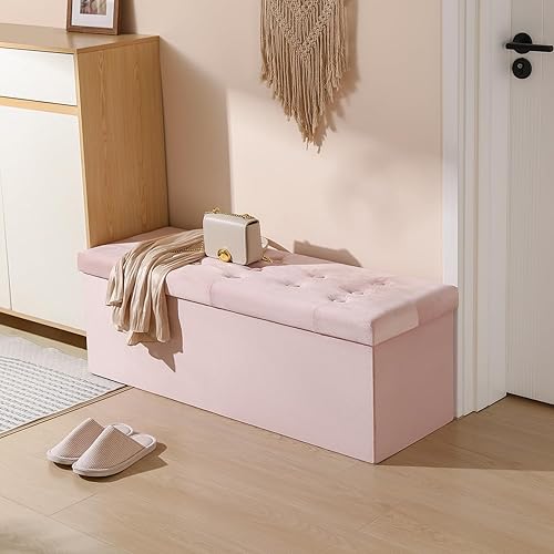 Miniatura 41 de PRANDOM Otomana con almacenamiento [1 unidad] Taburete cuadrado pequeño de terciopelo plegable con tapa para sala de estar, dormitorio, mesa de