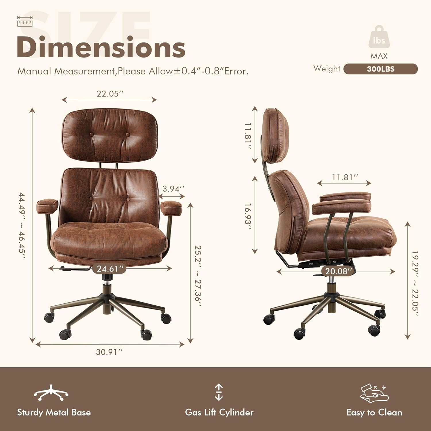 Faux Leather Executive Office Chair - Big and Tall Ergonomic Home Office Chair, Computer Desk Chair w/Lumbar Support,Adjustable Task Chair Swivel Rolling Chair with Wheels,Suede,Dark Brown