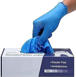 Surgicals Powder Free Nitrile Gloves, Food Grade, Hand Disposable Gloves - 100 Count - Blue (100, Large)