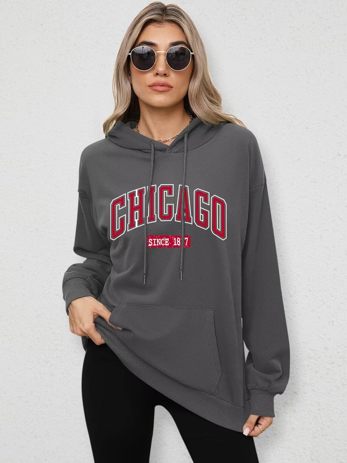 ORANDESIGNE Letter Graphic Print Hoodies for Women Oversized Long Sleeve Casual Drawstring Fall Pullover Sweatshirt Tops - Image 3