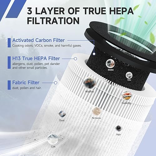 Miniatura 3 de Paquete de 2 filtros de repuesto True HEPA compatibles con Tenergy Renair, Cool-Living CL-6070A, Beaba, Tredy TD-1300 purificador de aire, filtro de