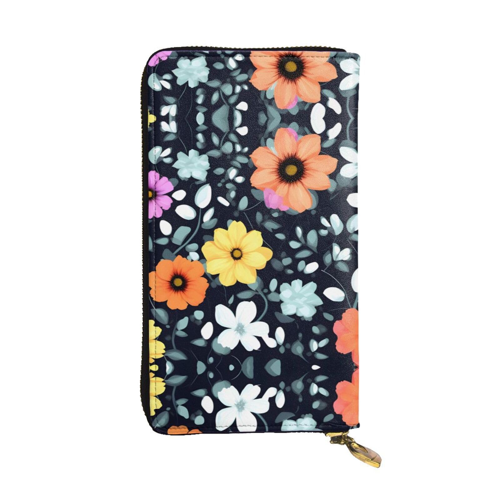 Beau portefeuille en cuir de qualité supérieure à motif de fleurs colorées - 6