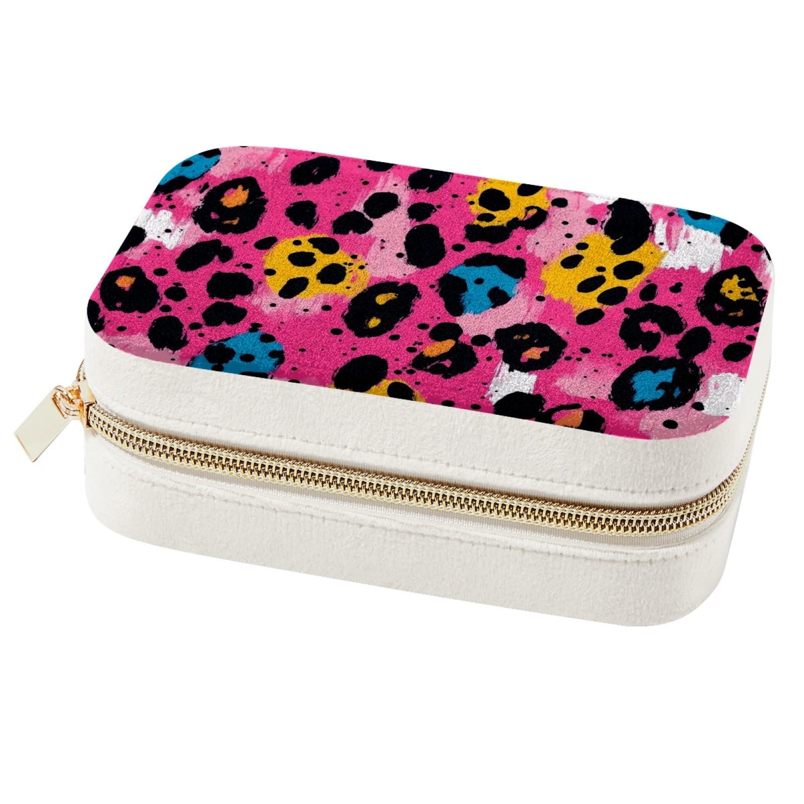 Boîte à bijoux léopard rose de rangement pour femmes et filles