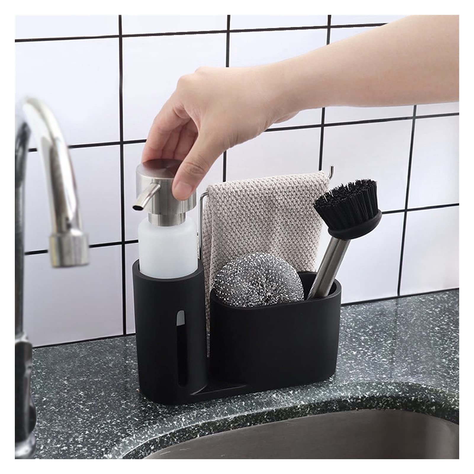 Distributore di sapone Dispenser di sapone a mano liquido, lavastoviglie bottiglia di distributore di distributori liquidi con supporto per spazzole, per cucina e lavandino da bagno Distributore di sa