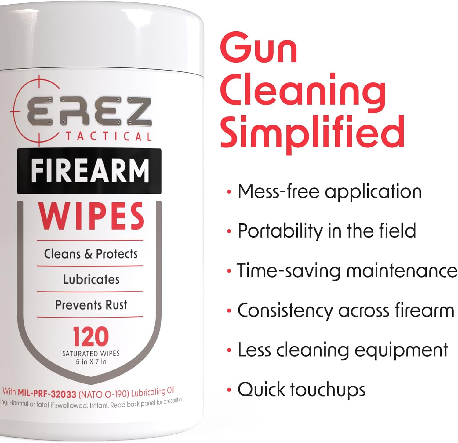 Gun Cleaning Supplies: 120 Gun Cleaning Wipes, 5"x7" CLP Gun Cleaner Lubricant - Clean, Lubricate, Protect - MIL-PRF-32033 (NATO O-190) Field & Range Gun Cleaning Cloth