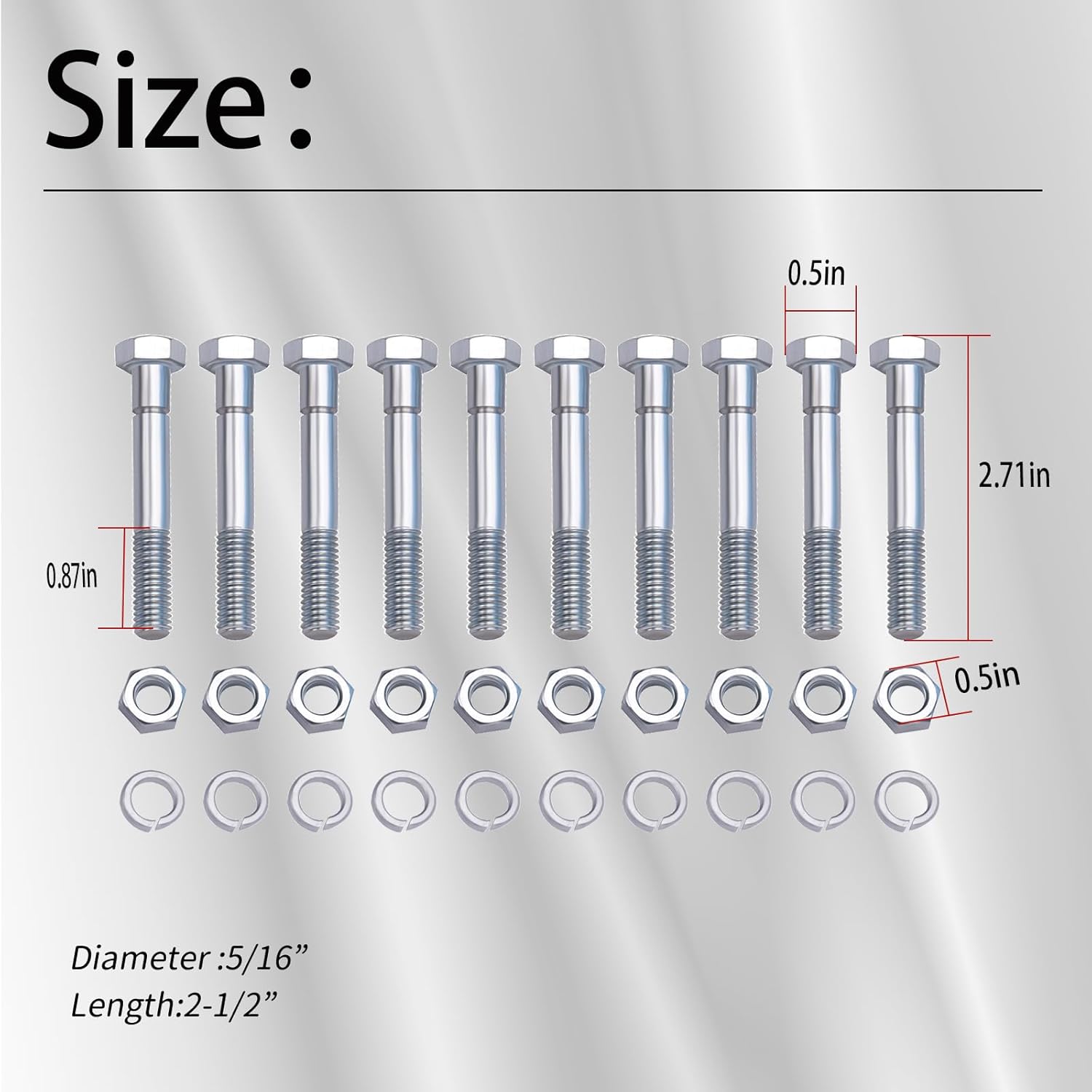 XTPTFABS (10Pcs) 70060-01337 Shear Bolts 5/16" x 2-1/2" Compatible with Snowblower B2781