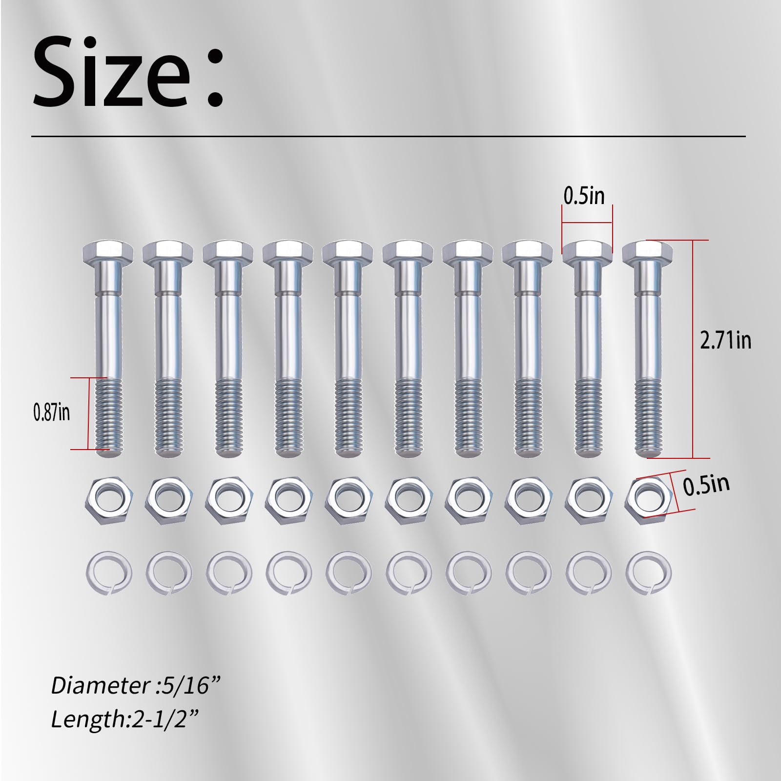 XTPTFABS (10 pièces) 70060-01337 Boulons de cisaillement 5/16" x 6-1/2" Compatible avec souffleuse à neige B2781