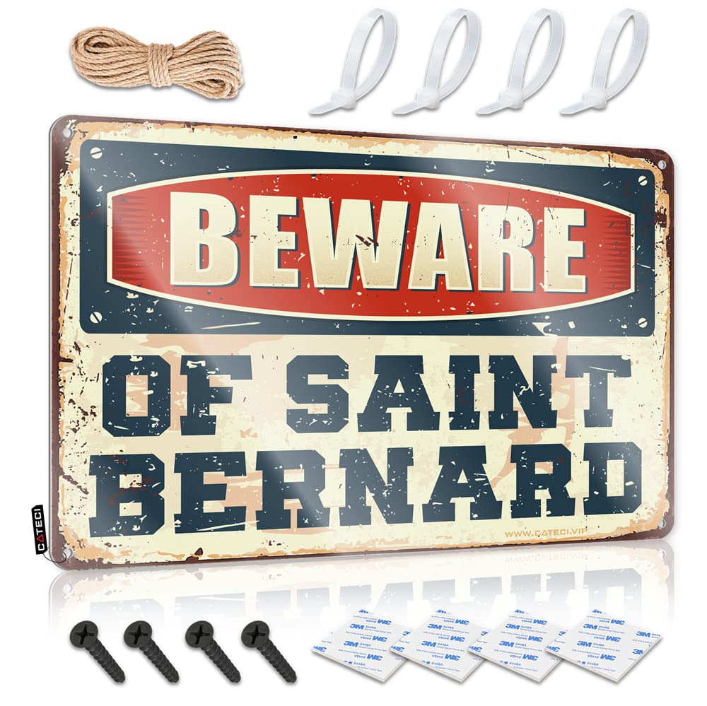 HELIOFORGE Vintage Metal Tin Sign Beware Of Saint Bernard Sign Tin Signs Camping Rules Tin Sign Funny(30X40CM)