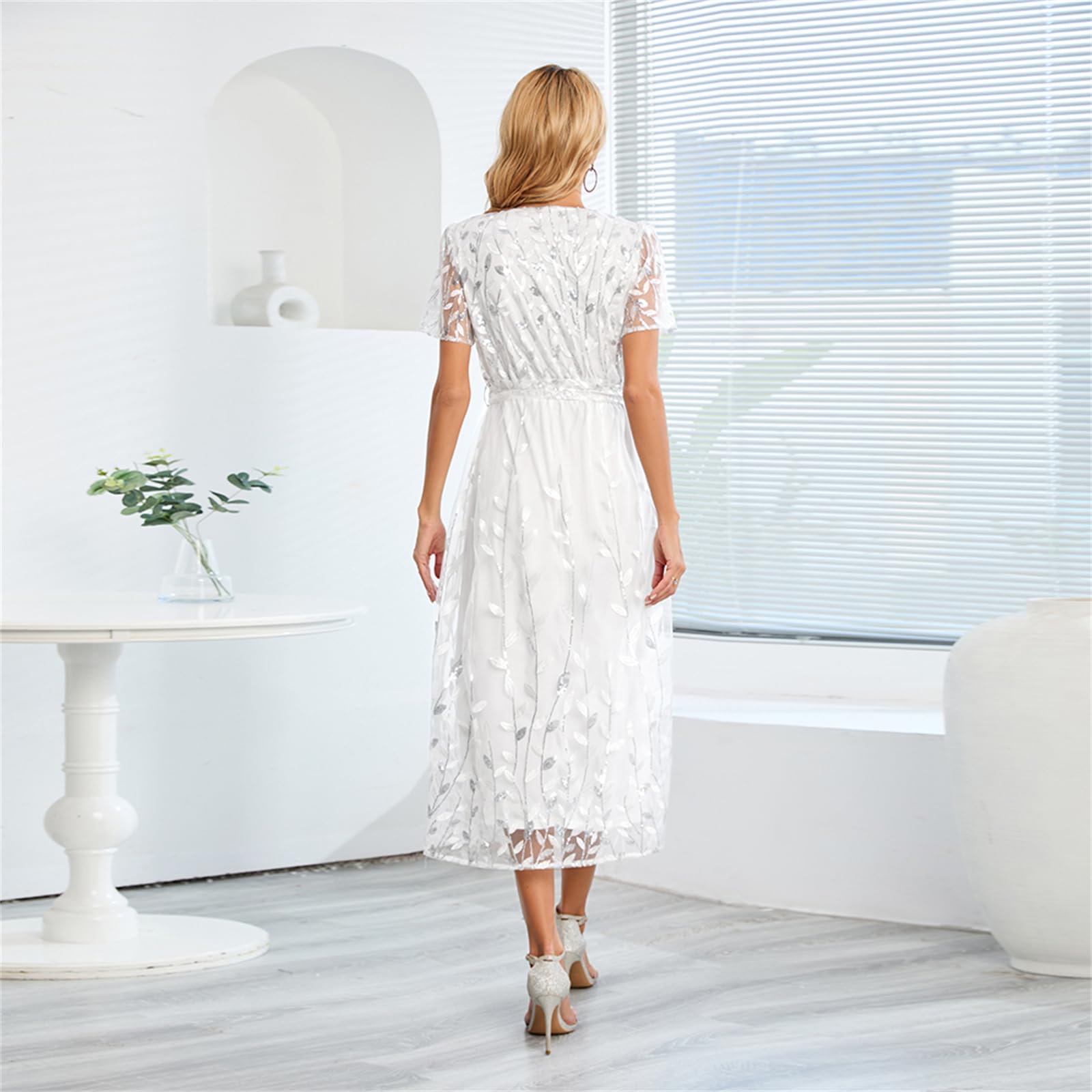 Sukienki Damskie,Damskie wiosenne letnie sukienki Wygodna sukienka na co dzień Moda Eleganckie spódnice Damskie Hafty Jasna jedwabna sukienka siateczkowa Wąskie