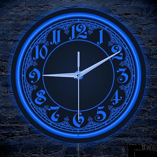 Miniatura 1 de The Geeky Days Reloj de pared con diseño retro con números arábigos LED azules con iluminación de neón para dormitorio, sala de estar, decoración