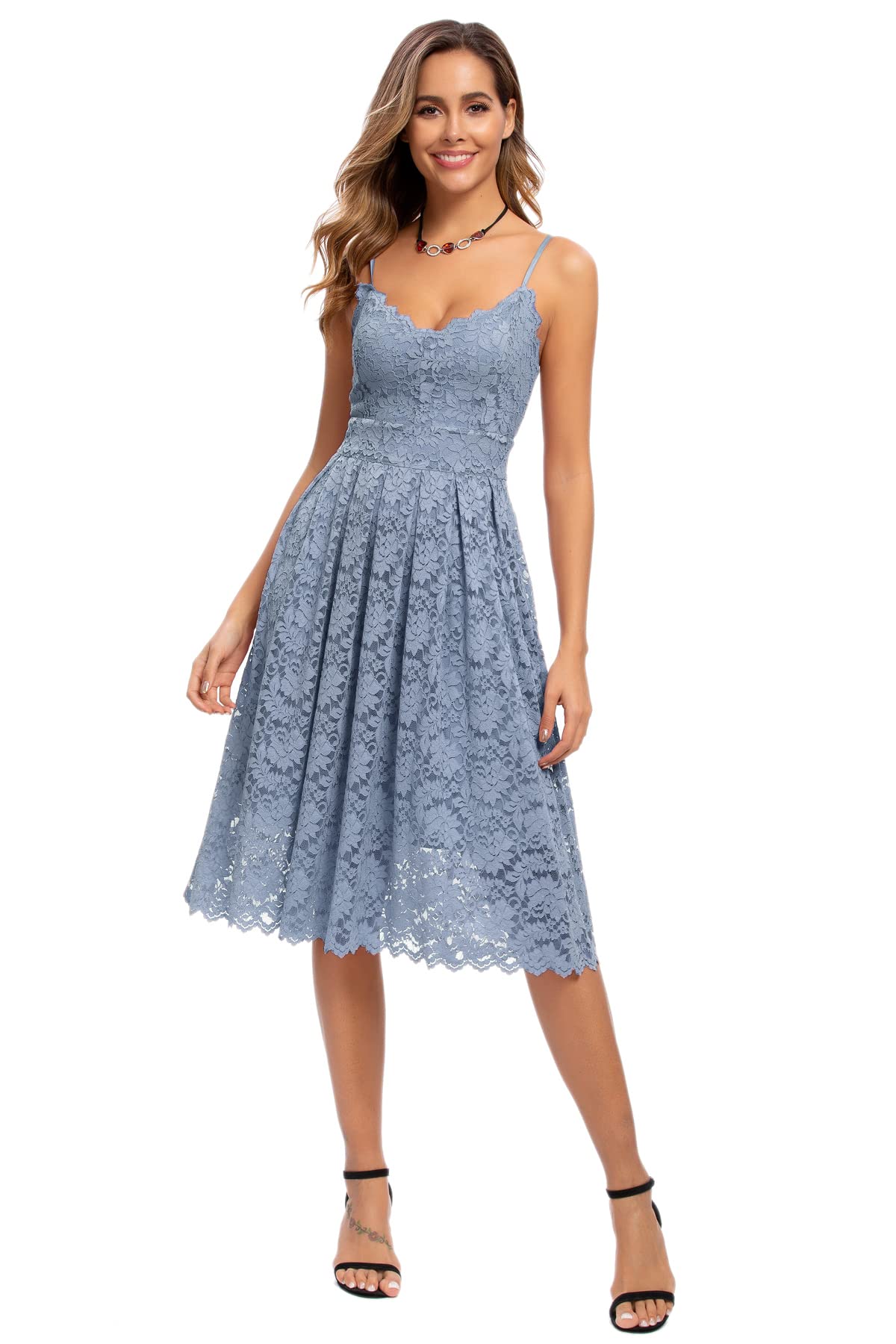 Atnlewhi Abito da donna vintage senza maniche con scollo a V, linea ad A, lunghezza al ginocchio, abito da damigella d'onore elegante