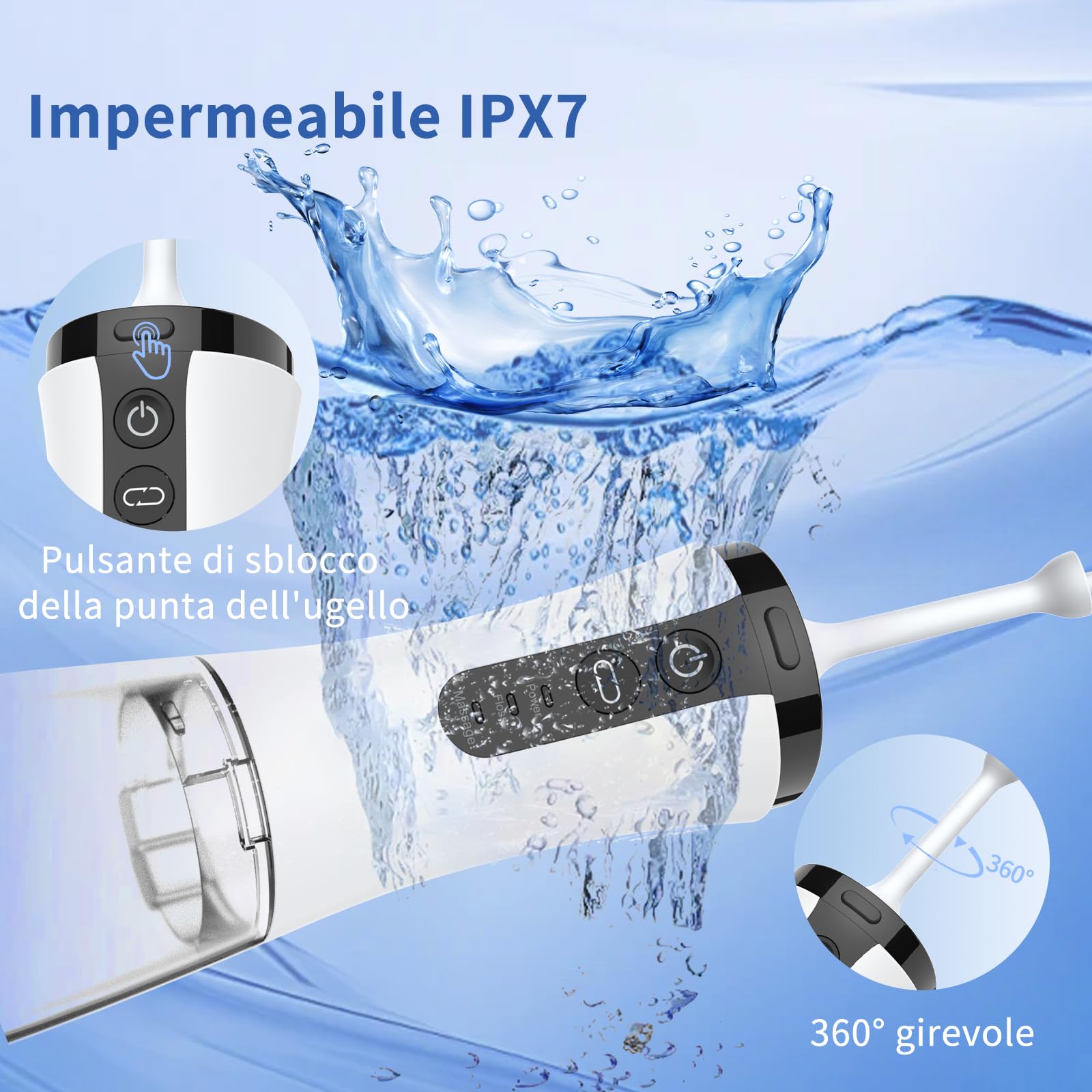 Visivo Irrigatore Orale Senza Fili, Idropulsore Dentale ad Acqua con Irrigatore Orale Dentale Ricaricabile Impermeabile IPX7 per Viaggi a Casa (Bianco)