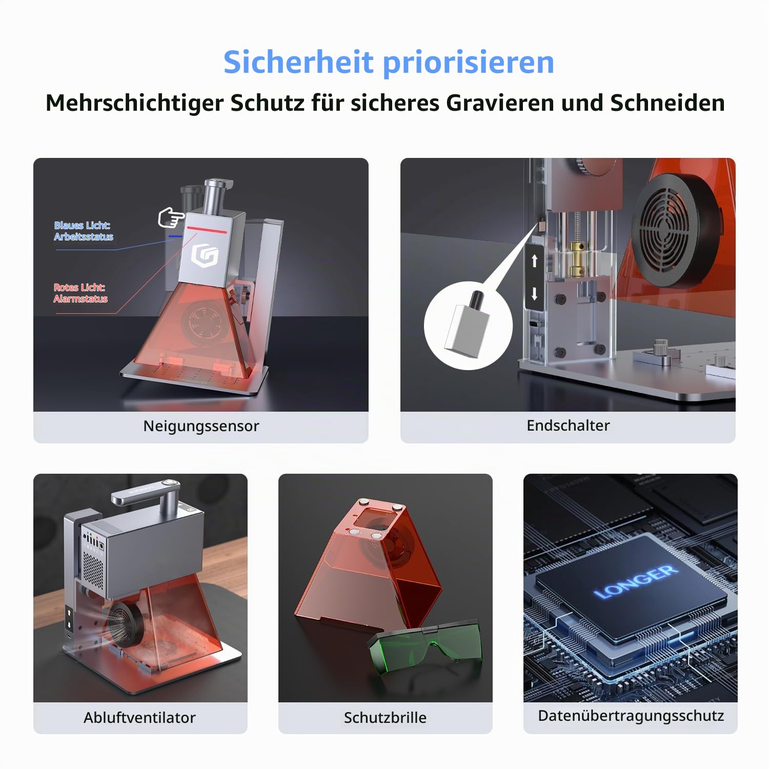 LONGER Nano 6W Lasergravierer, Tragbare Lasergravurmaschine 5000 mm/s, 0,05 mm Präzision, Laser Cutter für Holz, Leder, Acryl, Metall, Keramik, DIY Projekte und personalisierte Geschenke