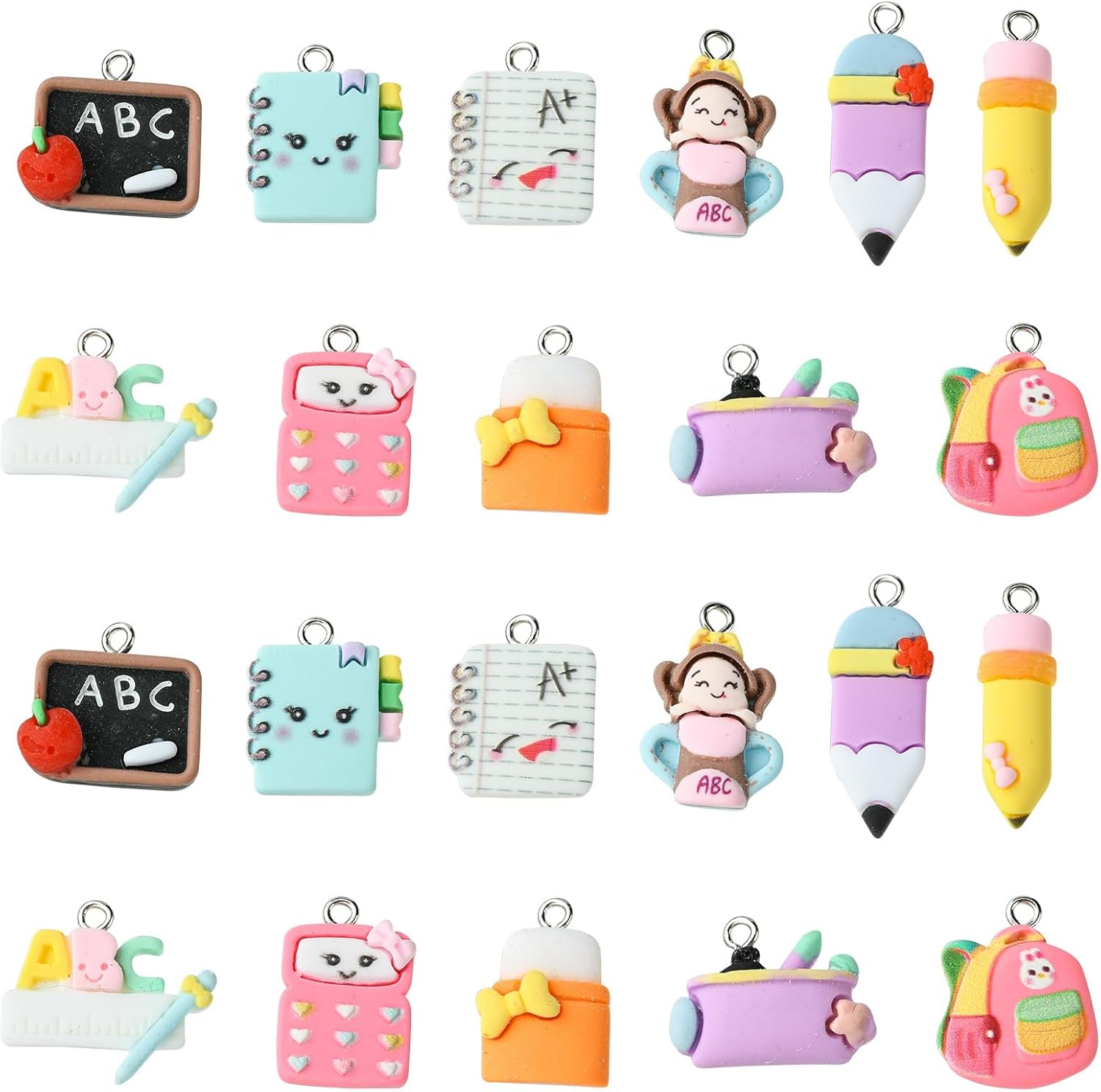 DanLingJewelry 55Pcs 11 Styles Resin Back to School Charms Colorful Stationery School Supplies Charms for Teacher's Day Jewelry Making - Image 8