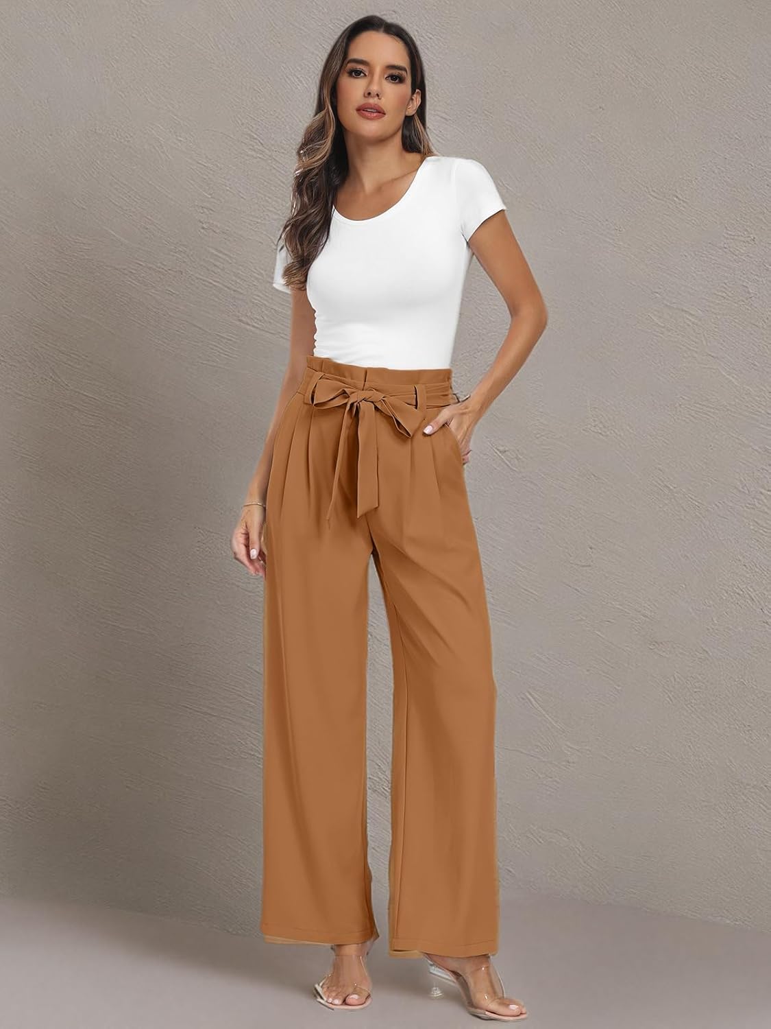 LILLUSORY Wide Leg Dress Pants Women's Paperbag High Waisted Business Casual Trousers with Removable Belt - Image 7