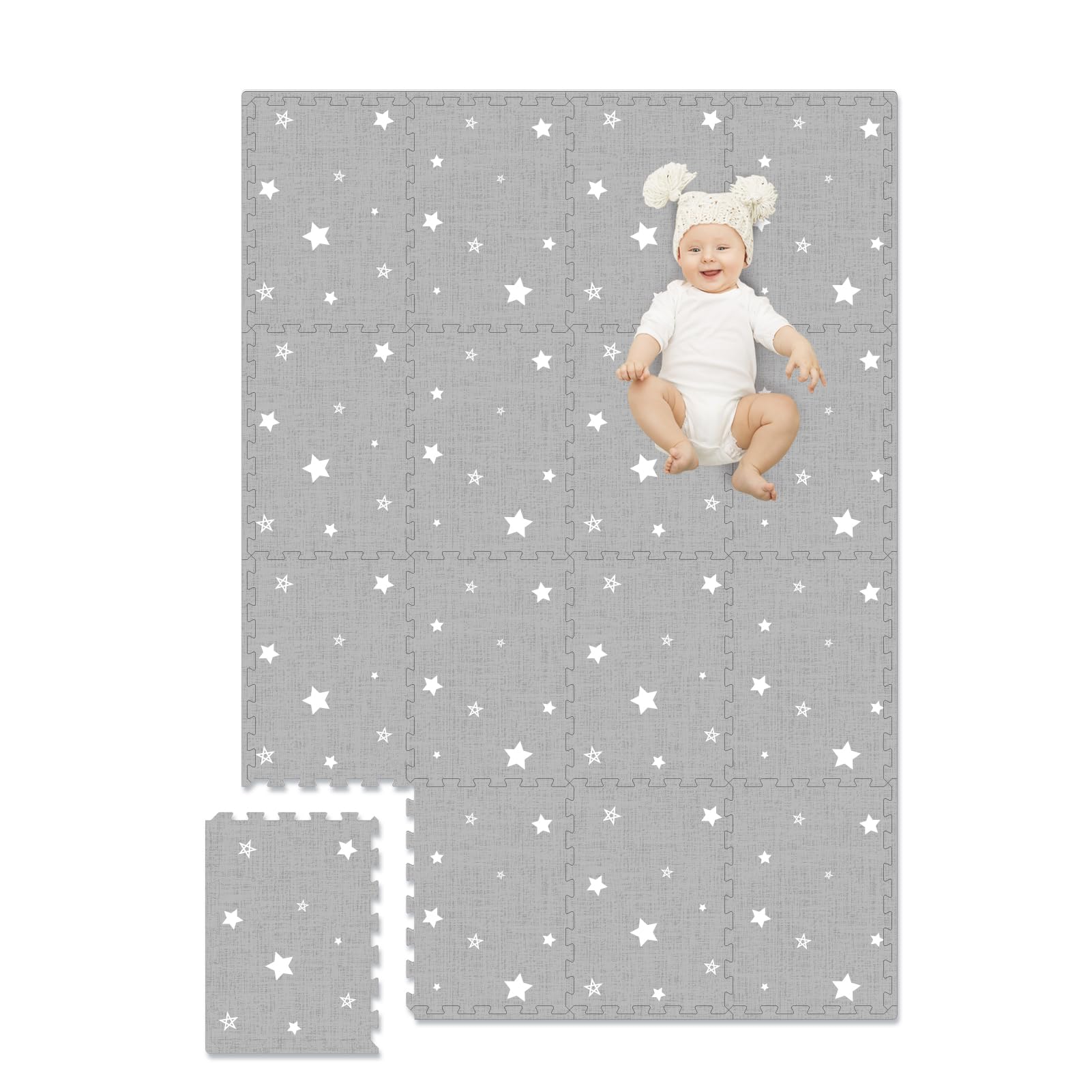 Extra Large Baby Play Mat - 4FT x 6FT Non-Toxic Foam Puzzle Floor Mat for Kids & Toddlers (Grey/White Star)