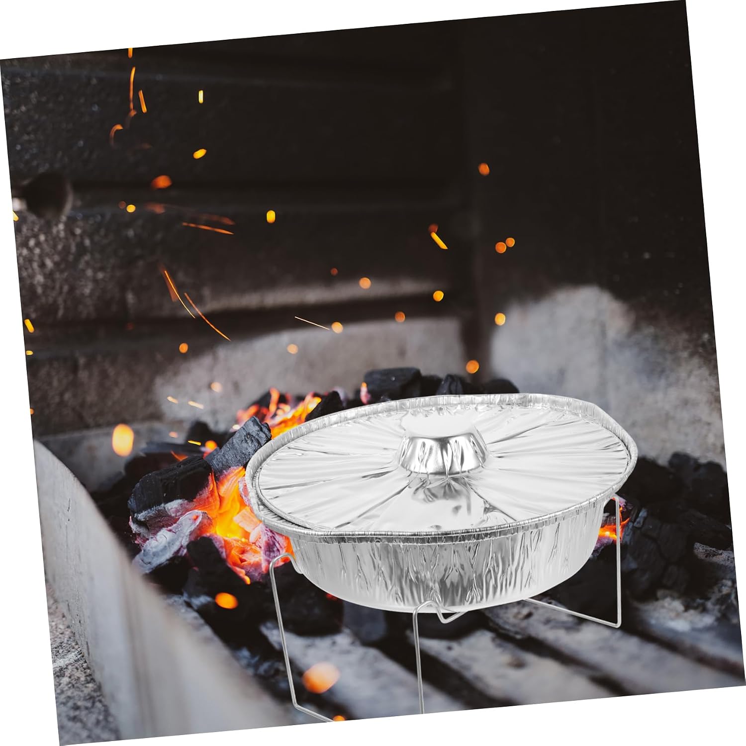 Unomor 1set Tinfoil Pot Lid and Rack Multi-functional Oven Safe for Bbq Party