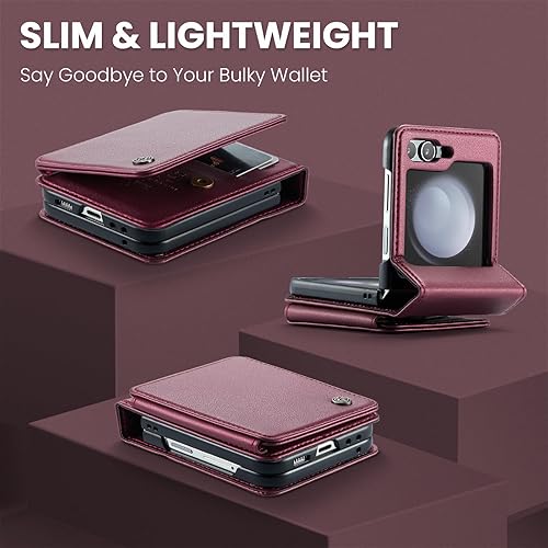 Miniatura 2 de Vinich Funda para Samsung Galaxy Z Flip 5 con bloqueo RFID, para Samsung Z Flip 5, funda con tarjetero y soporte para tarjetas, funda duradera con