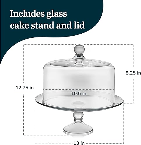 Miniatura 3 de Libbey Selene - Soporte de vidrio para tartas con cúpula, elegante con base curva, soporte para tartas cubierto, plato de servir versátil para una