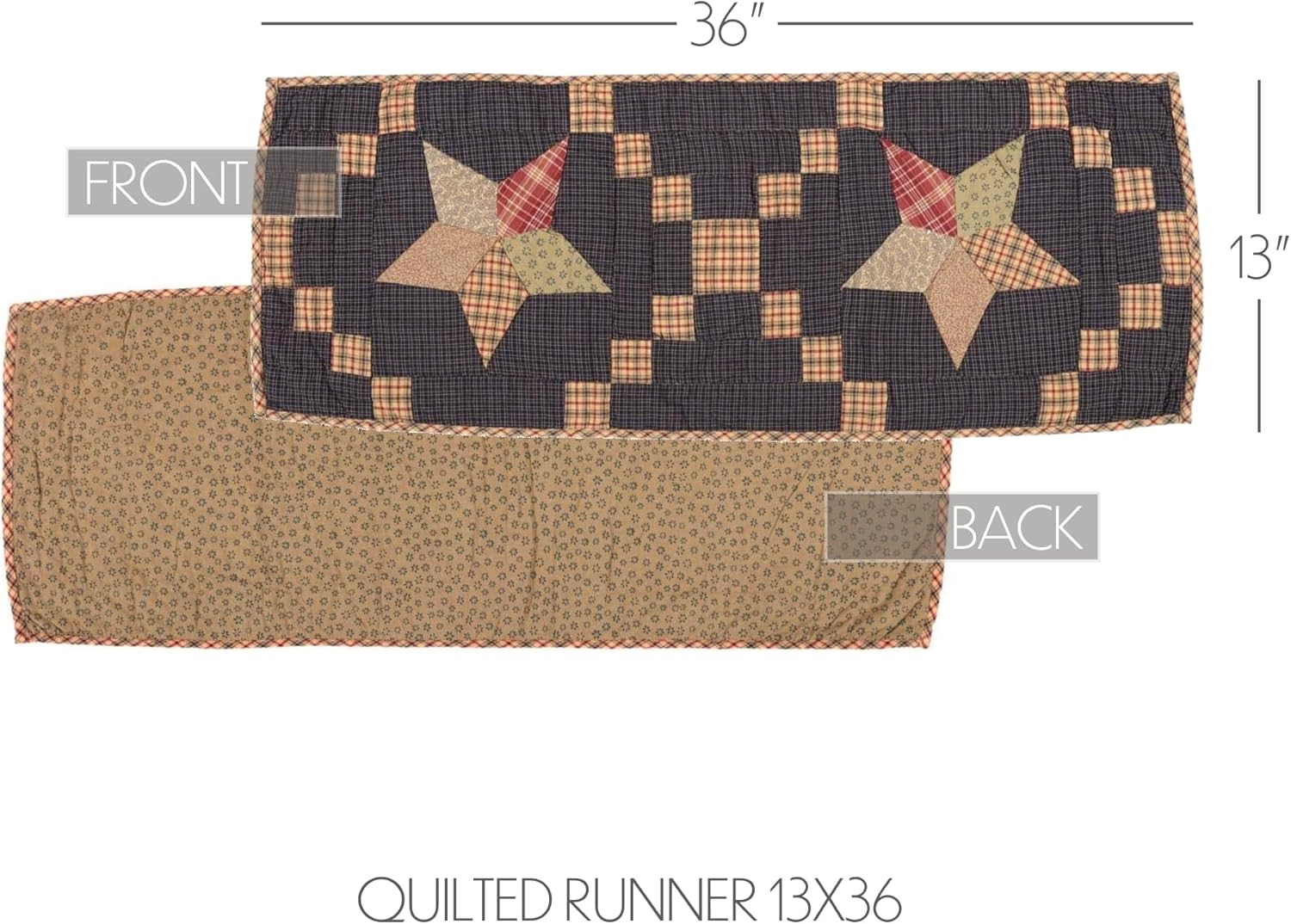 VHC Brands, Arlington, Cotton, 13x36, Patchwork Star, Quilted Runner, Blue