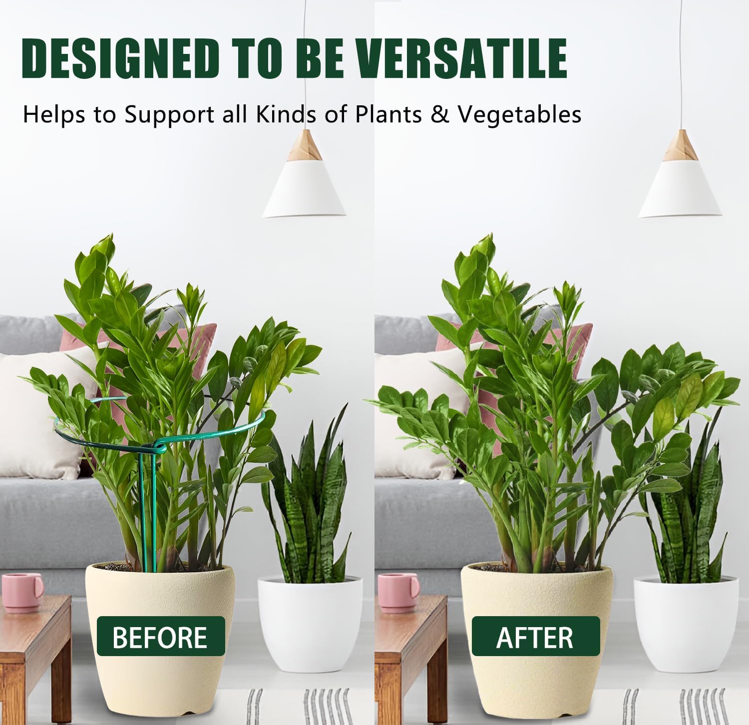 12 Packs Plant Support Stake, 10" W x 24" H Thickened 5mm Half Round Metal Garden Plant Stake, Green Plant Support Ring, Border Support for Indoor Outdoor Plants, Vegetable, Flowers