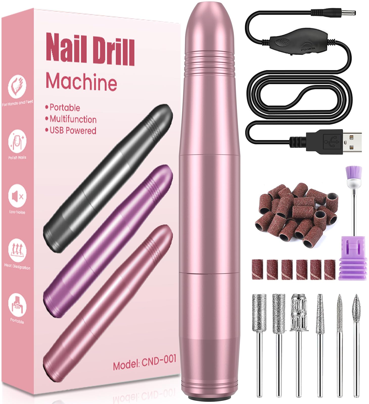 Nail Drill, Professional Electric Nail Files for Acrylic and Gel Nails, Portable Electric Nail Drill Machine E File 20000RPM, Electric Manicure Pedicure Set for Nail Care, Gifts for Girls Women Mum