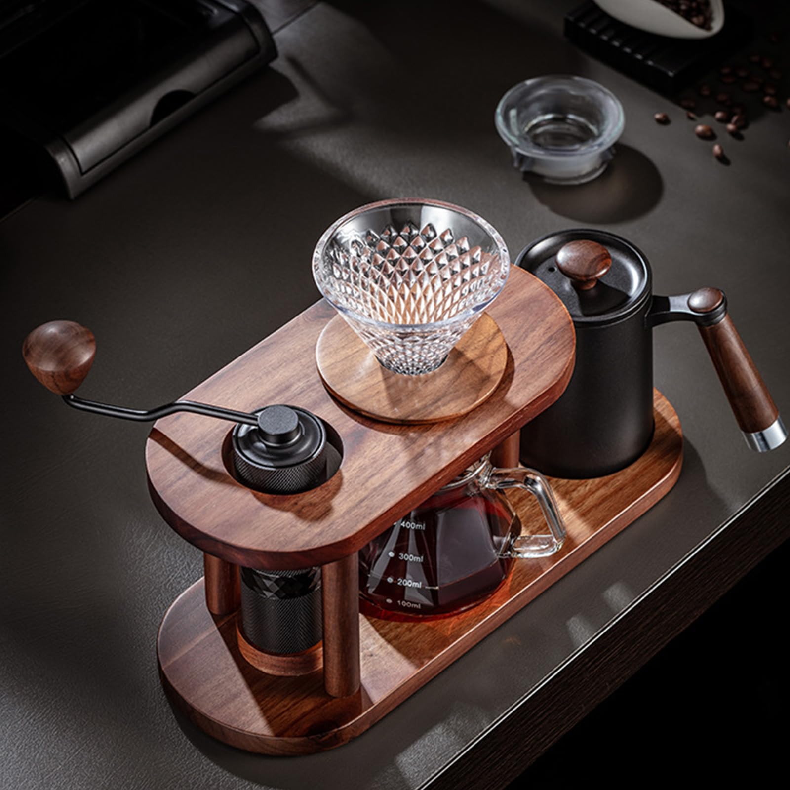Einfaches Handtropfer Kaffeebrüher Set aus Naturholz und hitzebeständigem Glas Kaffeezubehör für kleine Küchen Ästhetisches Zubehör