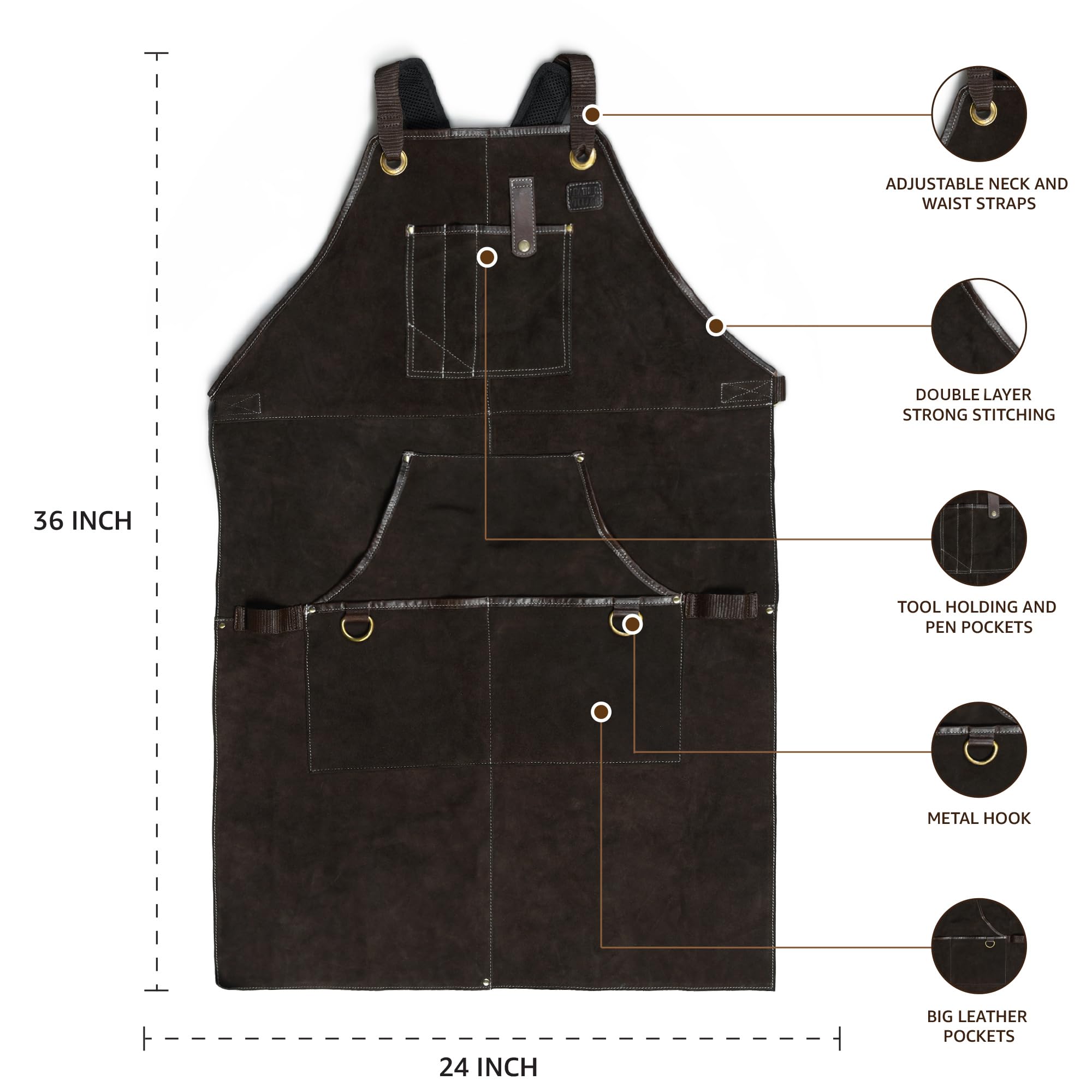 LEATHER VILLAGE Work Apron - Heavy Duty Woodworking Apron for Men