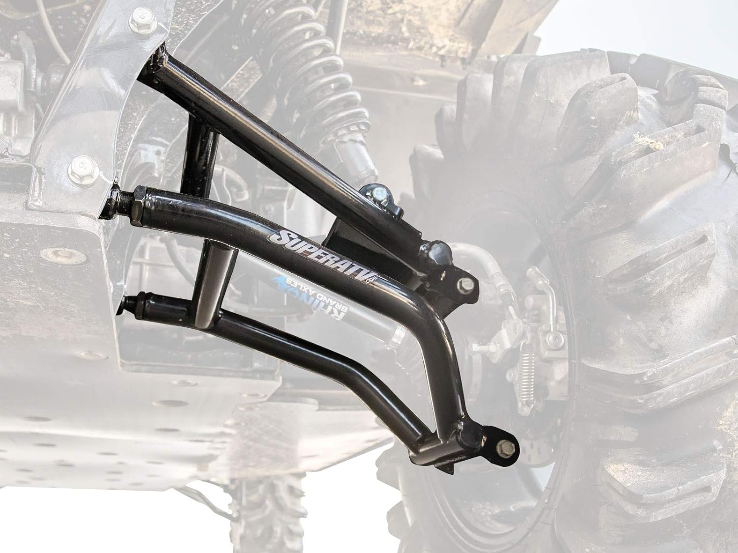 SuperATV High Clearance 1.5" Offset REAR A Arms for Kawasaki Mule Pro FXT/FX/DX/DXT/FXR - Black - Fit up to a 30" Tire