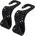 Dermasy 2 Pack Car Hooks, 2021 New Bling Rhinestones Crystal Hooks Car Decorations Auto Seat Back Organizers Strong and Durable Backseat Hanger Storage Universal for SUV Truck Vehicle (Black)