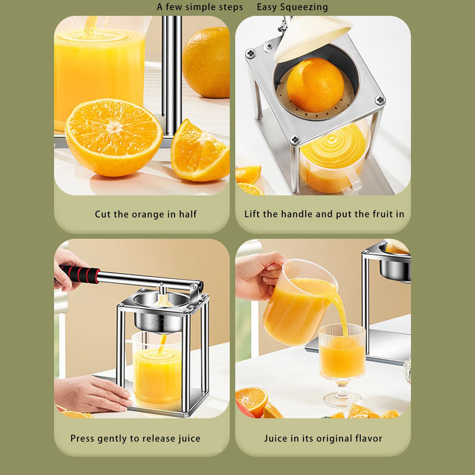 Prensa Mano Exprimidor Naranja, Prmeium de Acero Inoxidable Multifuncional Manual Exprimidor Limón con Humanizado para Uso Comercial en el Hogar Exprimiendo Naranja