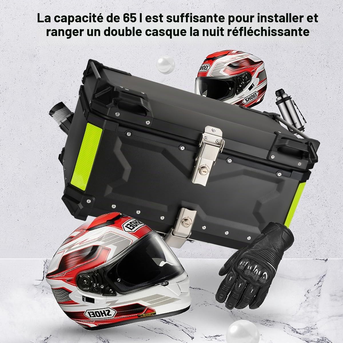 MOCOERL Top de Moto, Top Case de Moto étanche Rangement de Bagages de Casque avec Verrou de sécurité Case de (Noir, 65L)