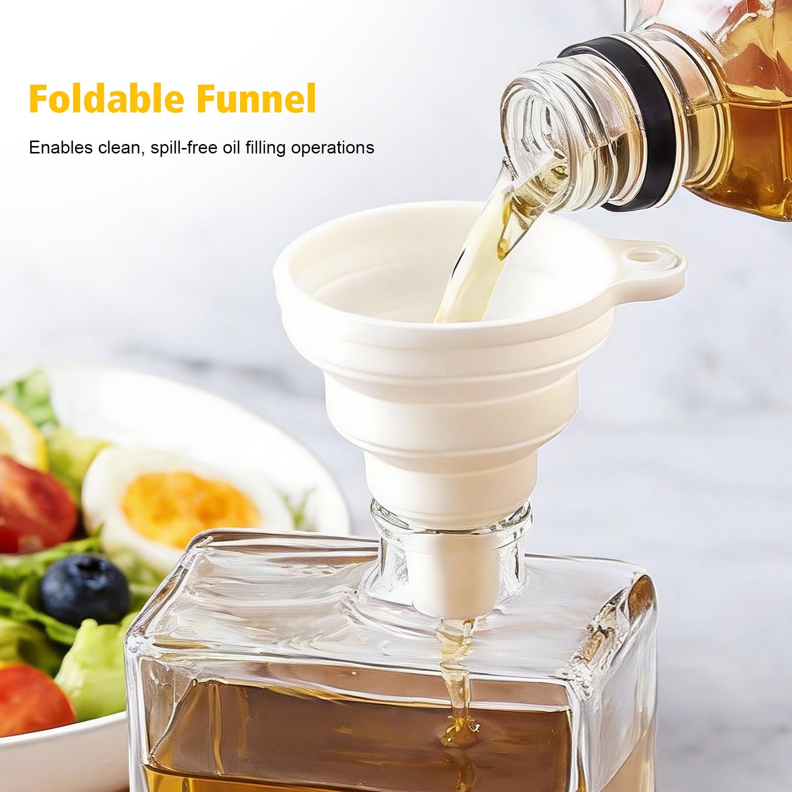 iFCOW Dispenser per olio d'oliva, 4 pezzi da 500 ml, dispenser in vetro per caffè, sciroppo, olio e aceto, con beccuccio in acciaio inox, imbuto in silicone ed etichette impermeabili