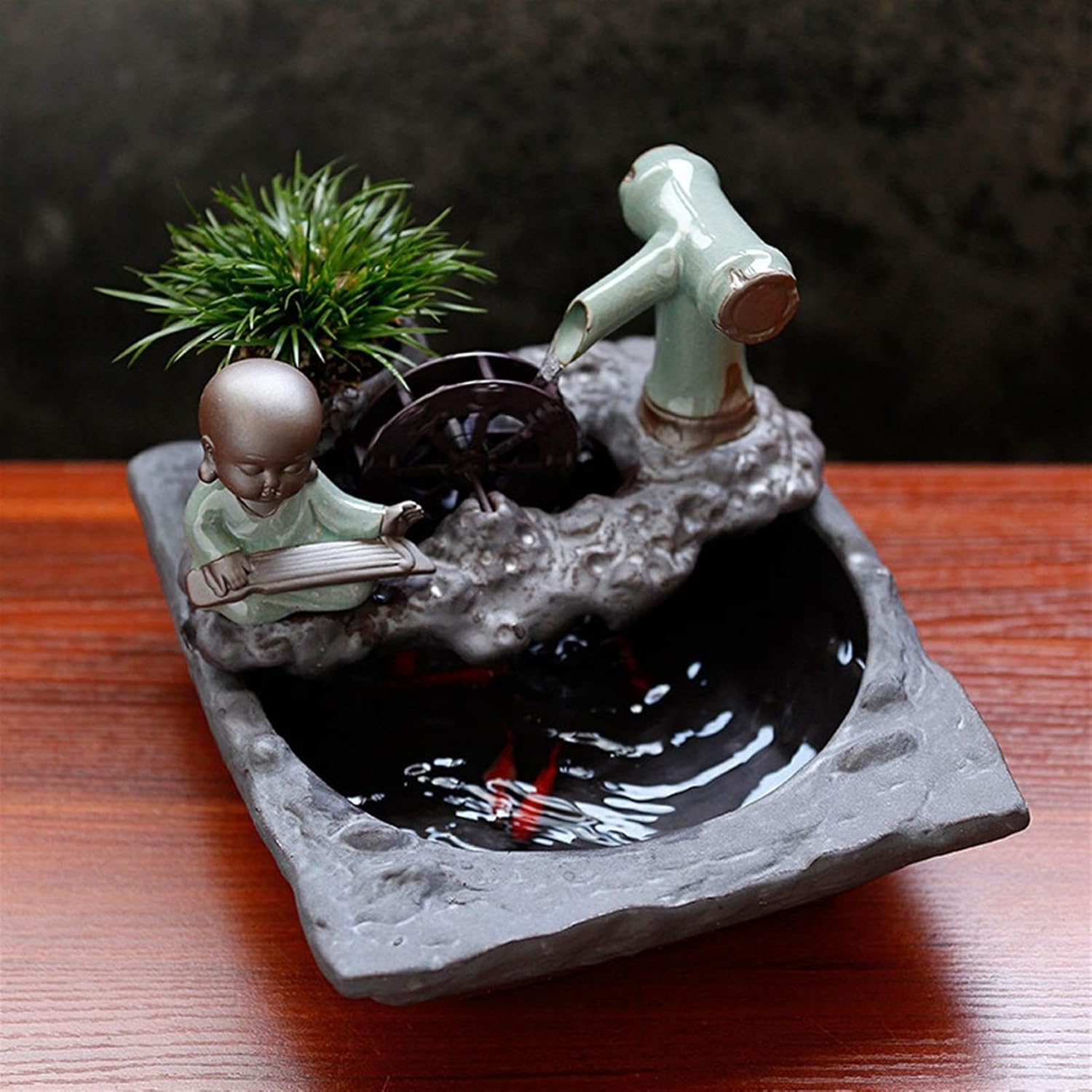 Tabletop Fountain Office Desktop Ceramic Fountain Home Living Room Small Aquarium Zen Fountain Feng Shui Wheel Lucky Decoration Decoration, 6.7" H Desktop Fountain