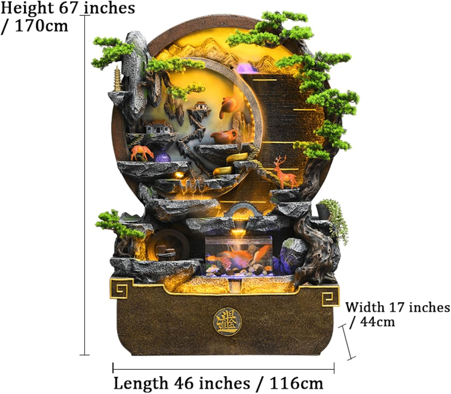 Elegant 5.5 ft Standing Water Fountain with Feng Shui-Inspired Design | Indoor & Outdoor Use | Durable and Easy to Assemble with LED Lighting