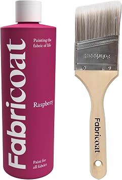 Fabricoat - Fabric Paint for Furniture 250ml Ruspberry + Angled Paint Brush | Firm Bristled Brush with Wooden Handle | Restore or Change the Color of Couches, Chairs, Upholstery