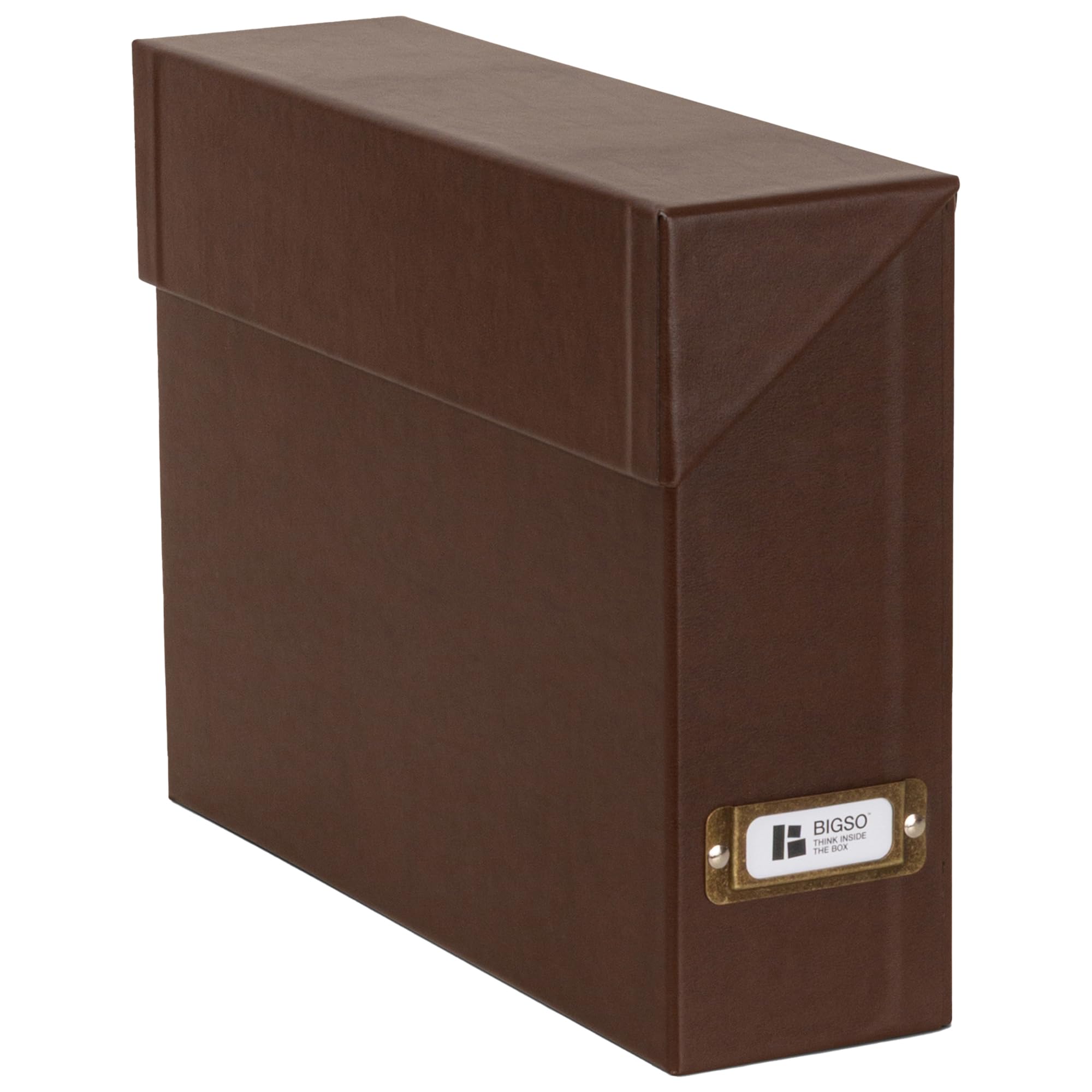 Bigso Box Of Sweden Recycled Leather Bigso Lovisa Fiberboard Document Storage Box With 12 Folded Files For A4 And Letter Size Papers - Durable File Organizer Box With Lid And Label Holder - W3.7 X D13 X H9.4 (Inches)