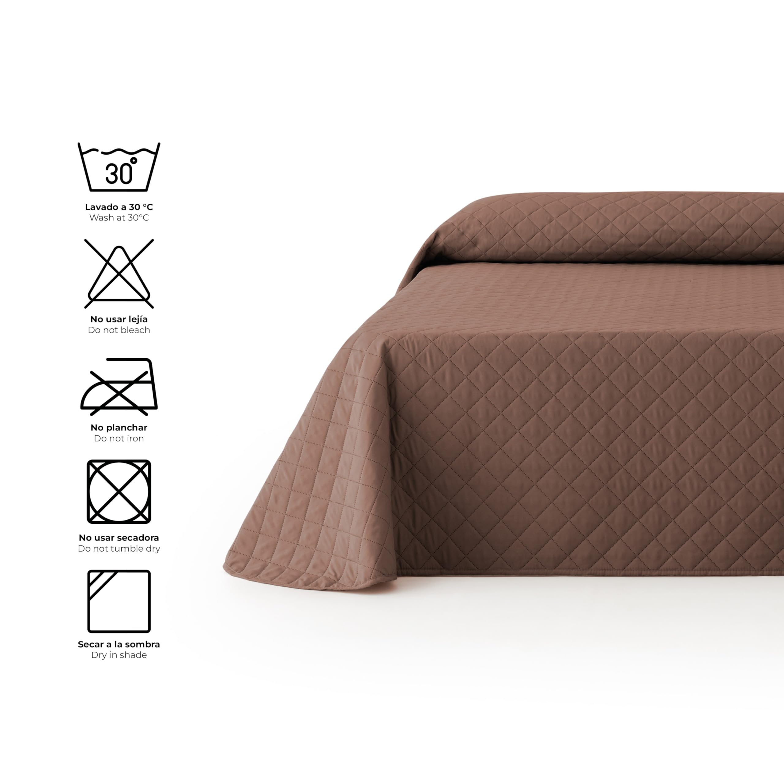Colcha Boutí Acolchada Reversible Due para Cama 150 (250x270 cm), Marron/Beige, Microfibra Suave con Relleno Equilibrado, Ligera, Ideal para Primavera y Verano, Fabricada en España