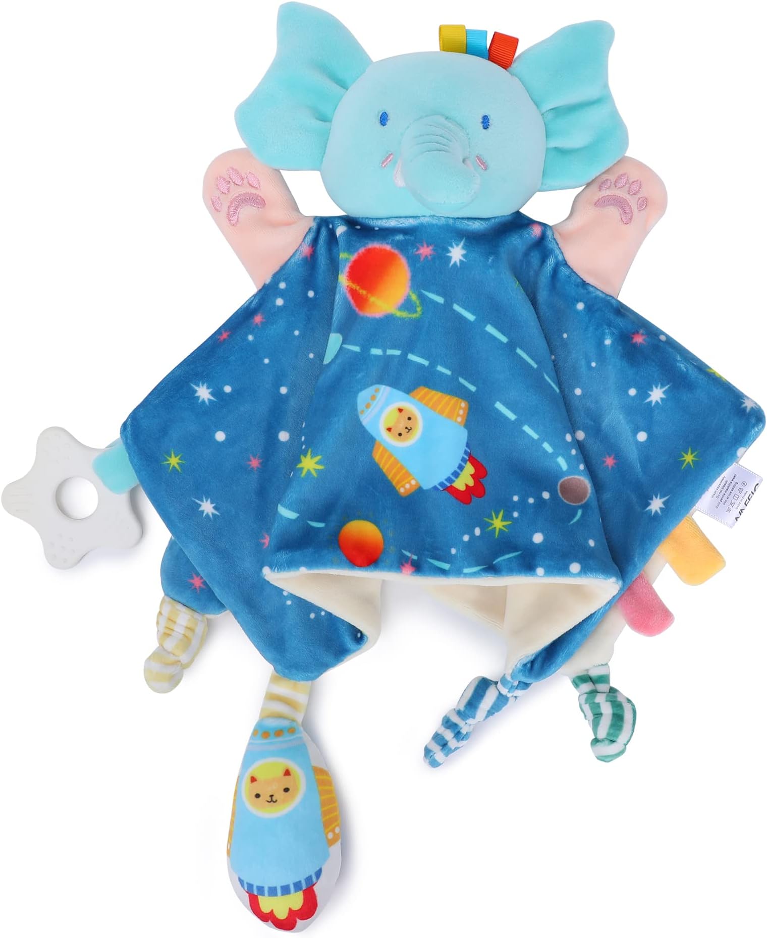 PomeloBaby Baby Comforters Blanket Stuffed Toy Soft Comforter with Teether Silicone, Newborn Gifts for Baby Girl Boy, Kids, and Toddlers (Galaxy Elephant)