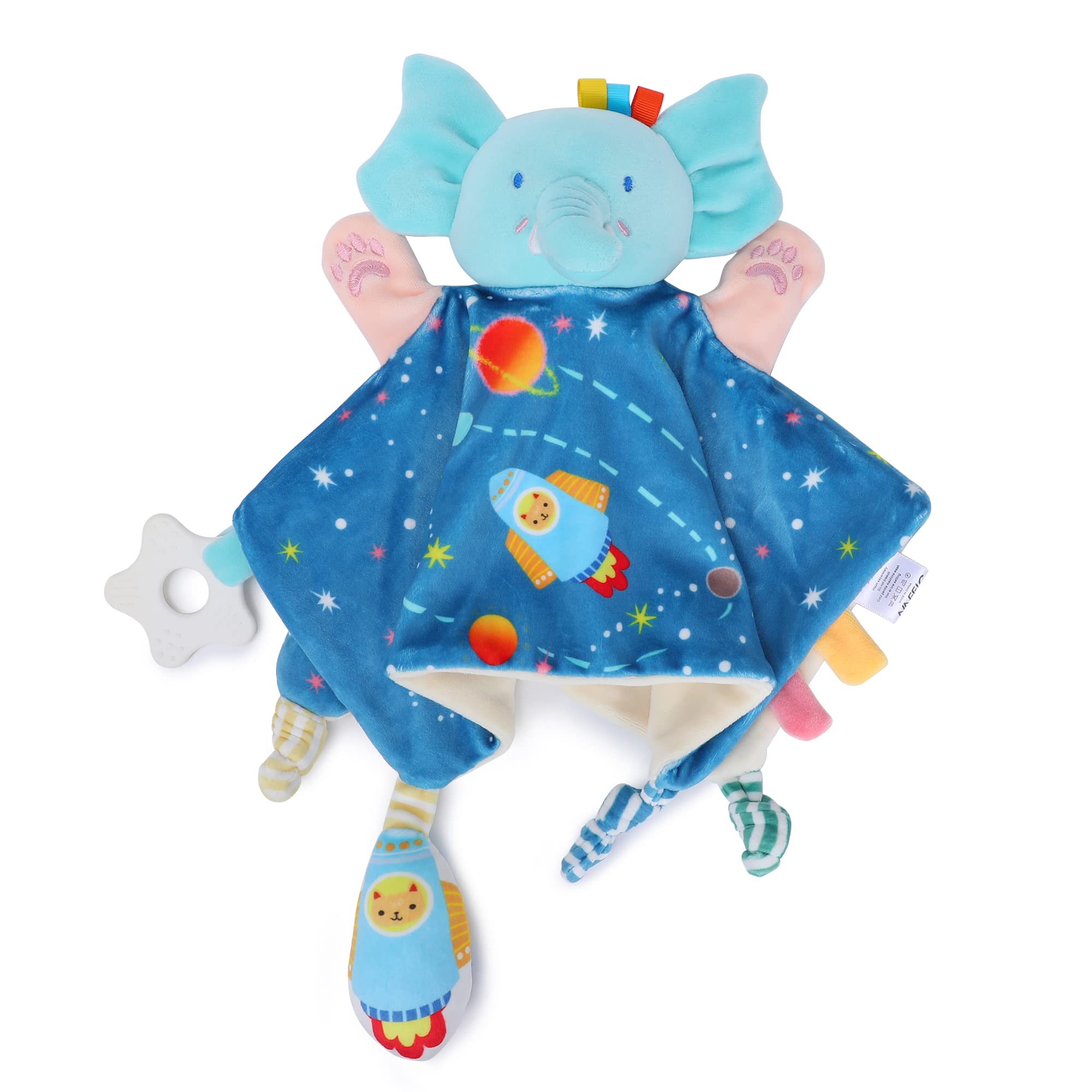 PomeloBaby Baby Comforters Blanket Stuffed Toy Soft Comforter with Teether Silicone, Newborn Gifts for Baby Girl Boy, Kids, and Toddlers (Galaxy Elephant)